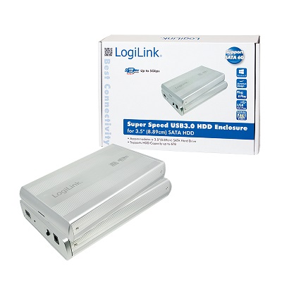 Компјутери и IT опрема :: Компоненти :: Дискови и опрема :: LogiLink® Hard  disk enclosure 3.5 ", SATA, USB 3.0, aluminum, silver (UA0107A) - Инфошоп